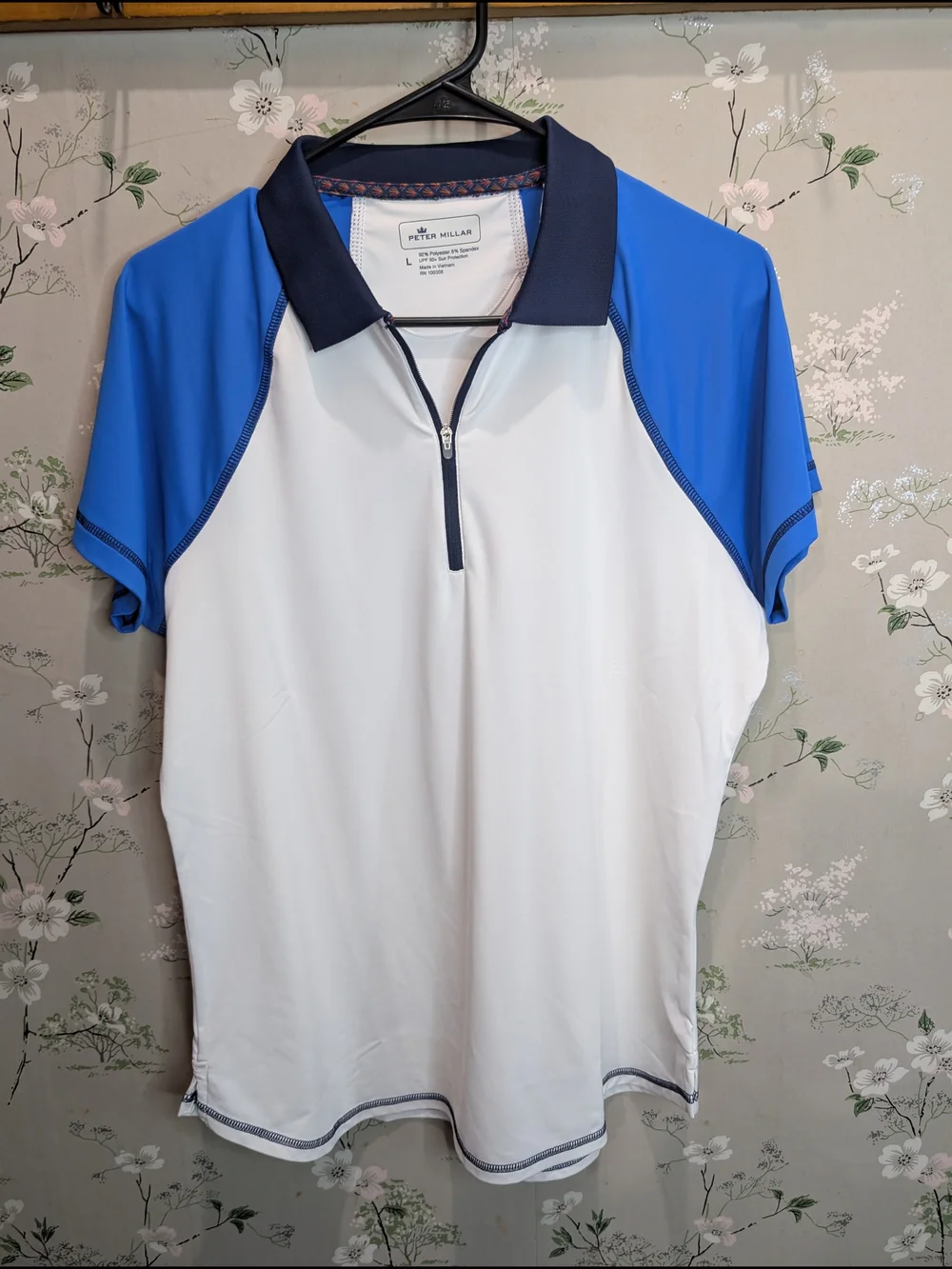 Peter Millar White & Blue Short Sleeve Golf Polo - Picture 1 of 6